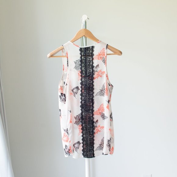 Butterfly sleeveless camisole tank with black lace back size small - Picture 4 of 10